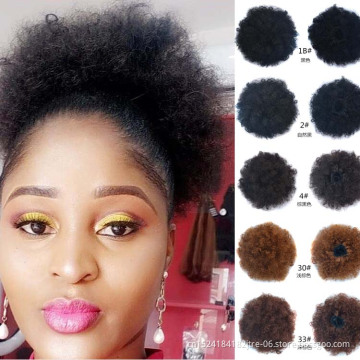 afro puff short kinky curly hair bun chignon fluffy drawstring ponytail hair bun wig for black women
